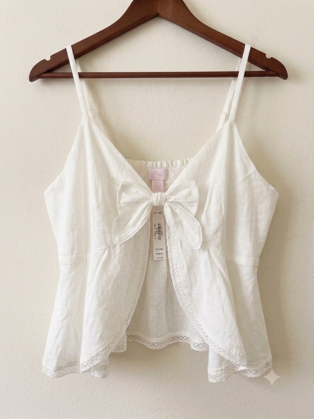 Nwt PINK Victoria's Secret White Bow-Front Lace Trim Camisole tank top size xl
